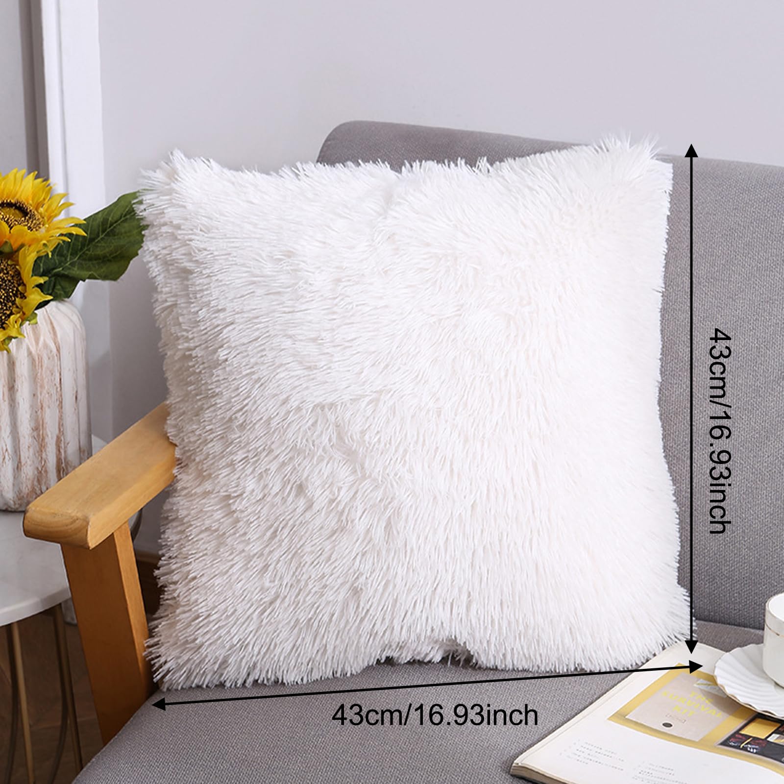 FOSDICK Fluffy Cushion Covers set of 2, 43x43 Sofa Cushion Covers with Zipper, Square Throw Pillow Cover - Image 4