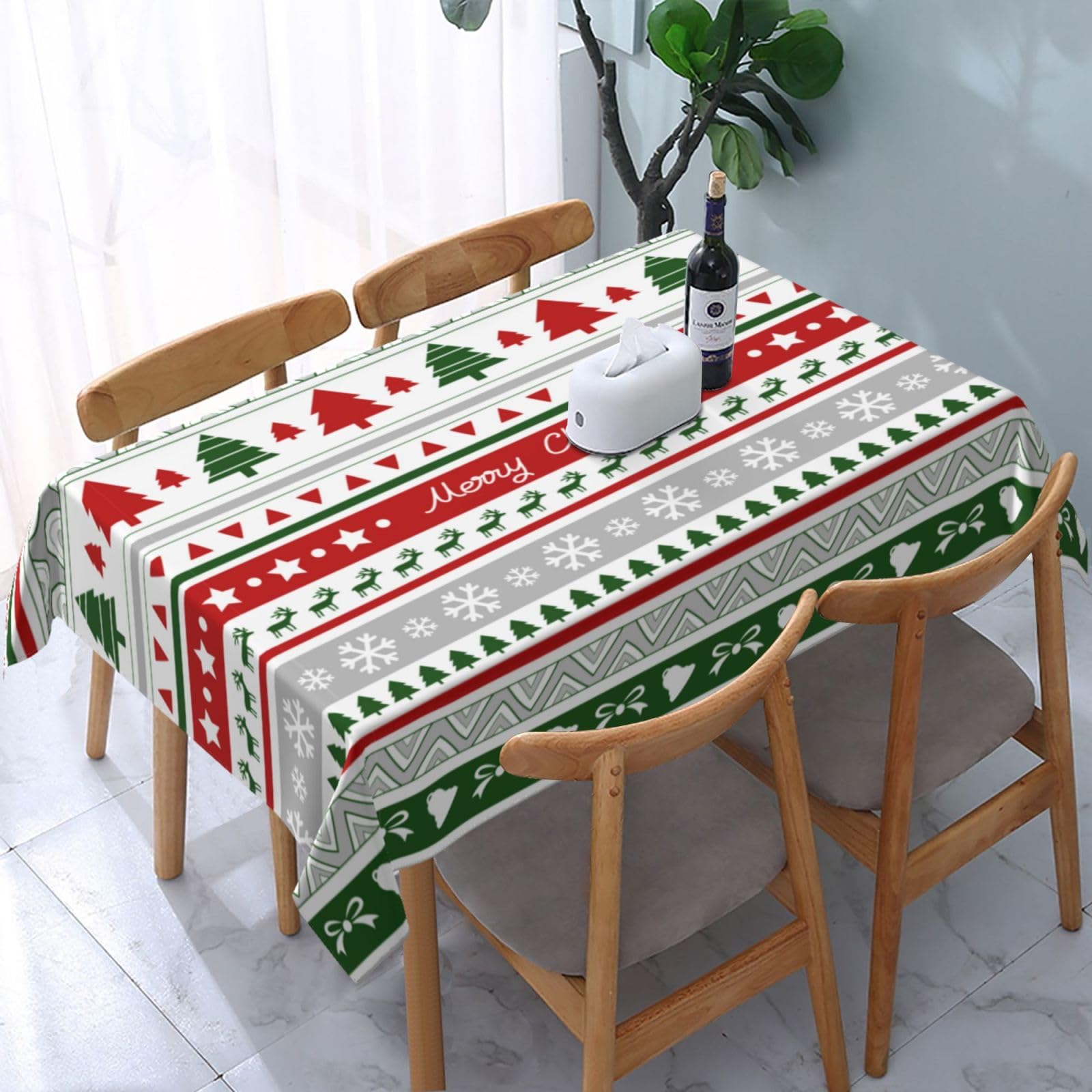 JunHeArt Merry Christmas Cute Santa Pattern Tablecloth Rectangle Table Cover Washable Table Cloths Decor For Kitchen 54" X 72"