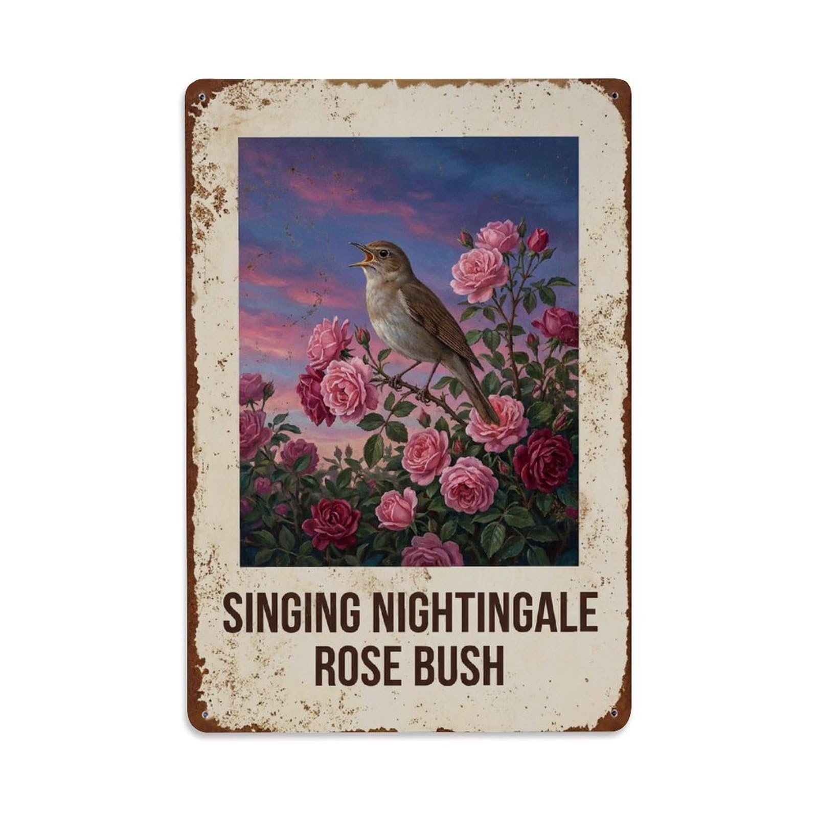 Okngb Style Vintage Nightingale Wildlife Saying Weathered Rustic Metal Tin Sign Plaque Wall Decor For Cafe, Man Cave, Club Bar, Office, Home Garden Round Metal Poster 8X12inch