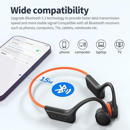 Miniatura 6 de Auriculares de conducción ósea, auriculares Bluetooth 5.3 de oreja abierta con micrófono, IPX7 impermeables para correr, entrenamiento, ciclismo,