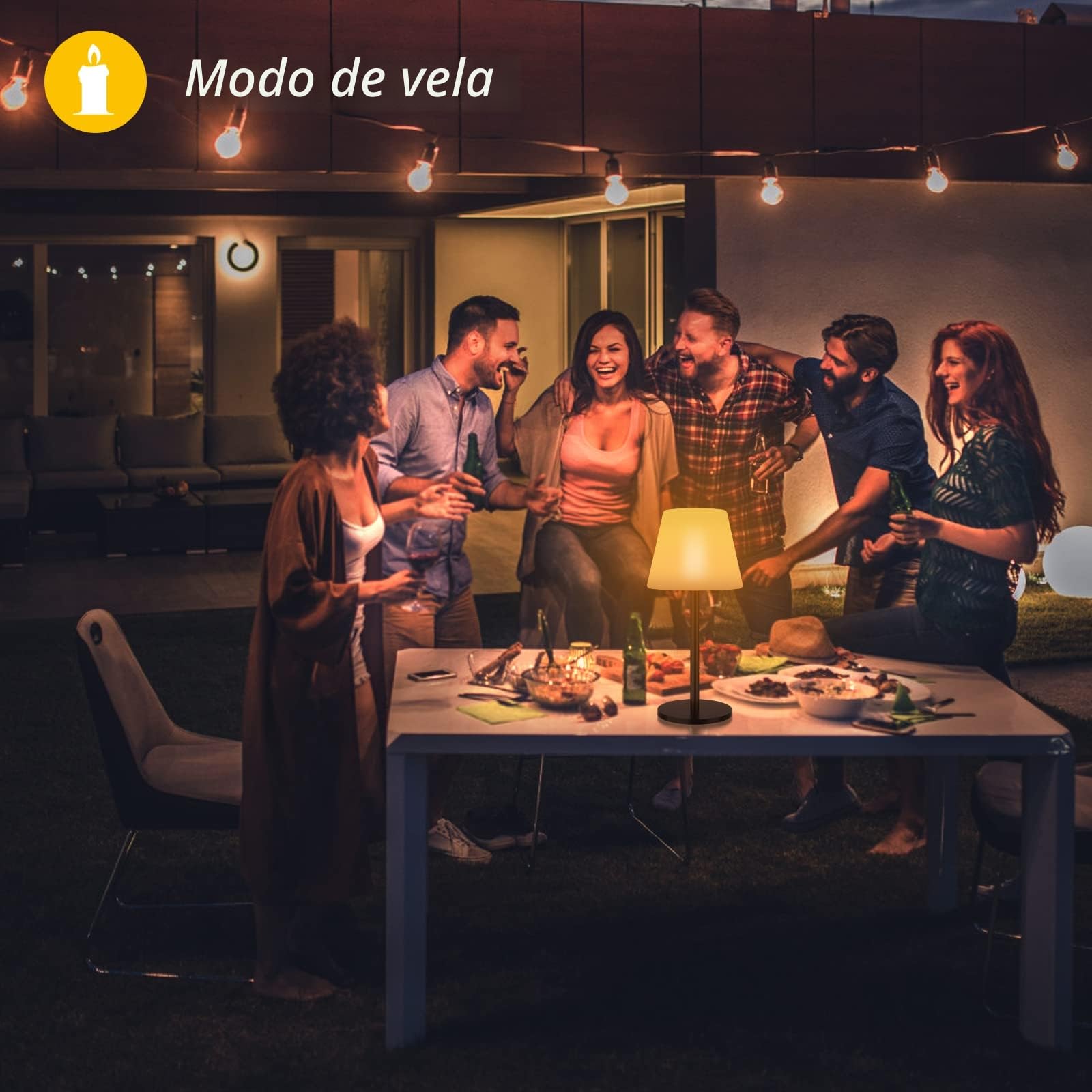 Lámpara de mesa solar para exteriores con sensor de luz, regulable blanco cálido y RGB LED lámpara de mesa inalámbrica, portátil, recargable, lámpara solar para exteriores,terraza.