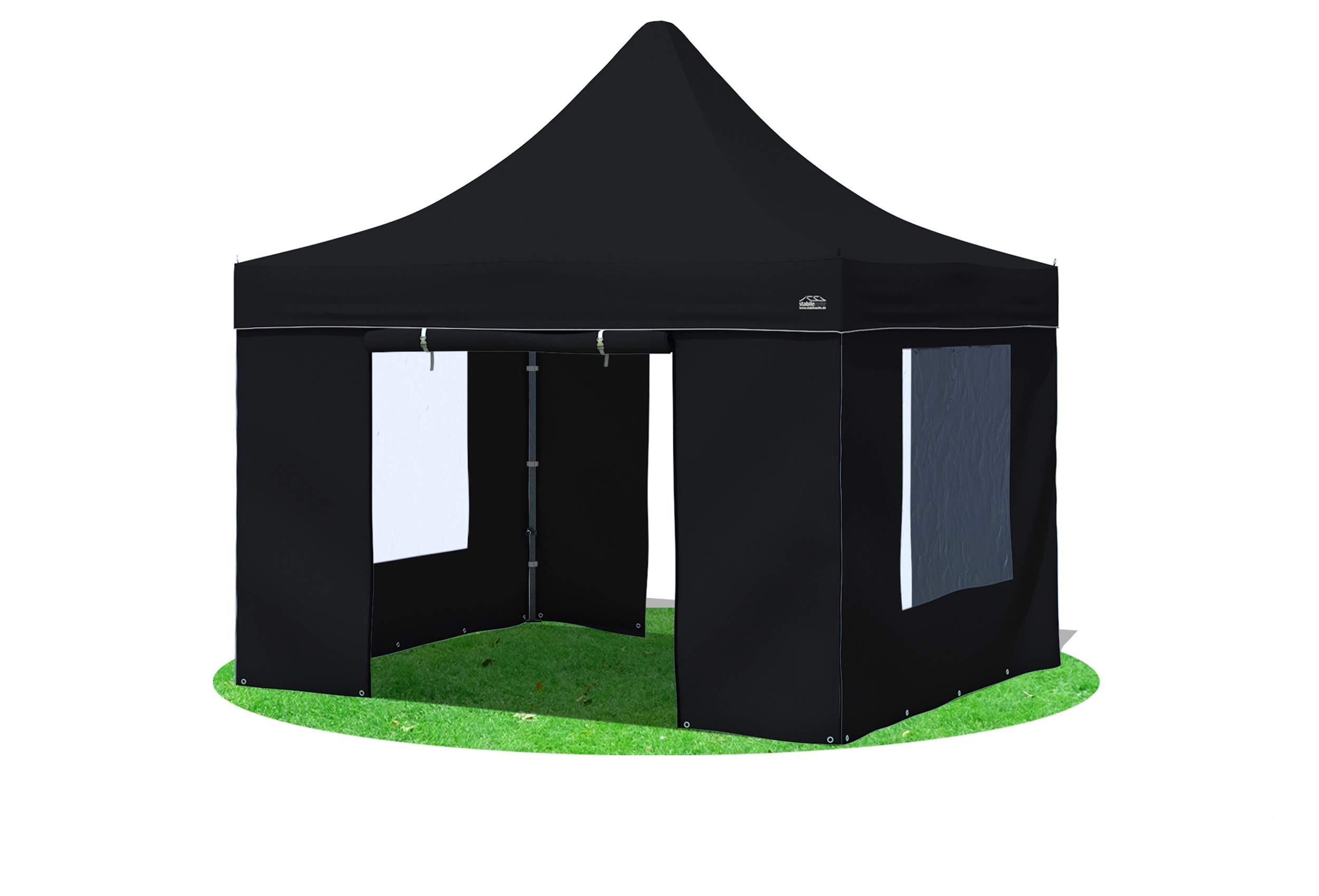 Stabilezelte Faltpavillon 3x3 Meter Prof. Plus+ mit Fensterseiten Schwarz