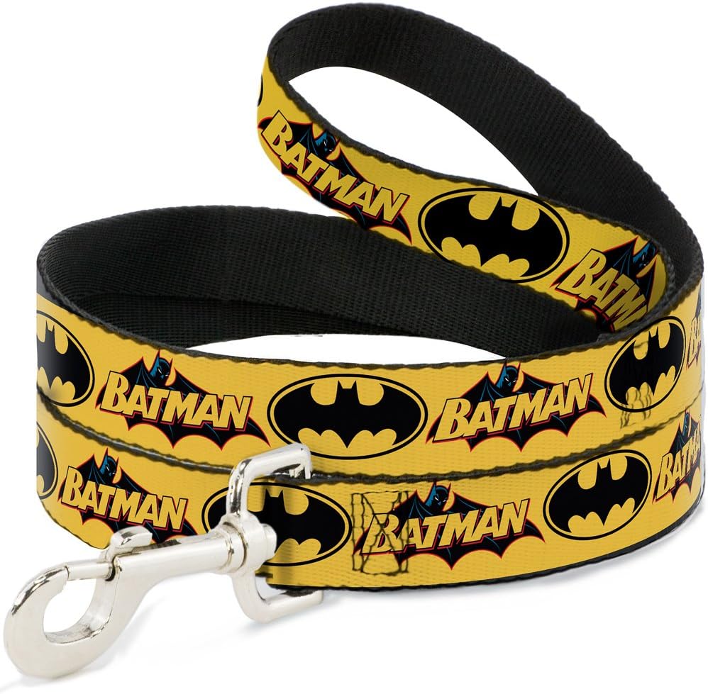 Dog Leash Vintage Batman Logo Bat Signal 3 Yellow 6 Feet Long 1.0 Inch Wide