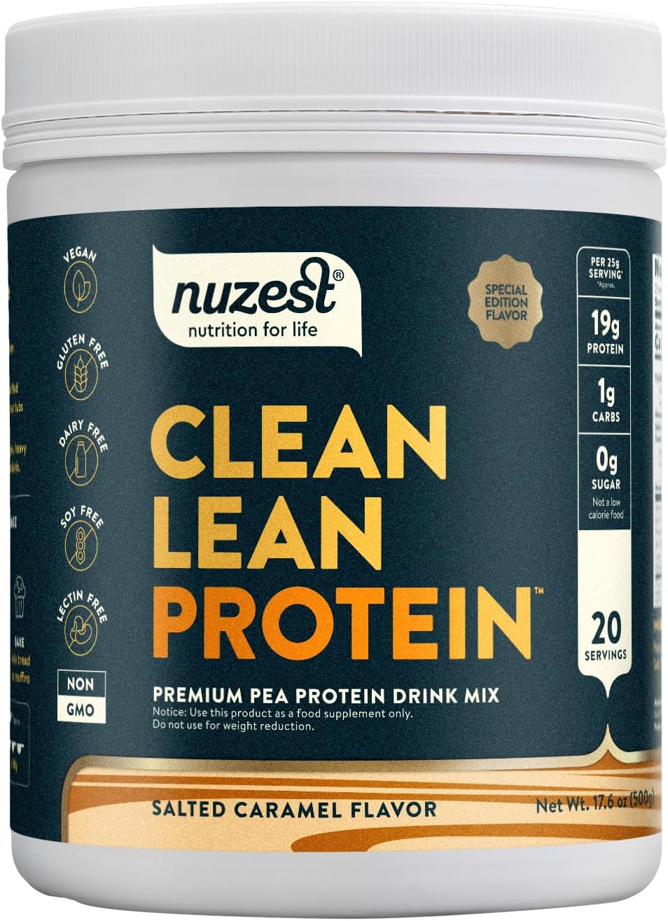 Nuzest Clean Lean Protein - Vegan Pea Protein Powder Salted Caramel 1.1 lb