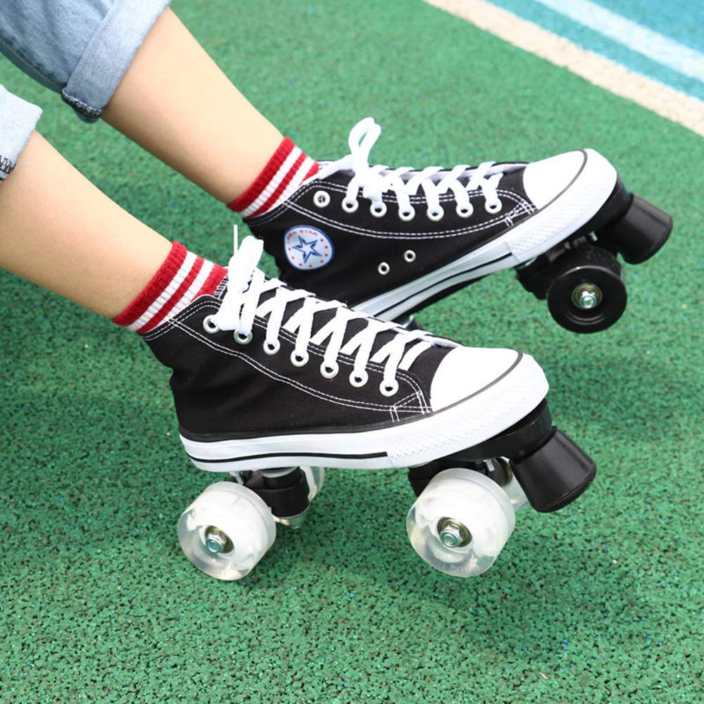 Patin A Roulette Femme Homme Roller Quad Adulte Roller 4 Roues Enfant Led Patins à Roulettes Artistiques Garçon Fille Retro Design,Black-36