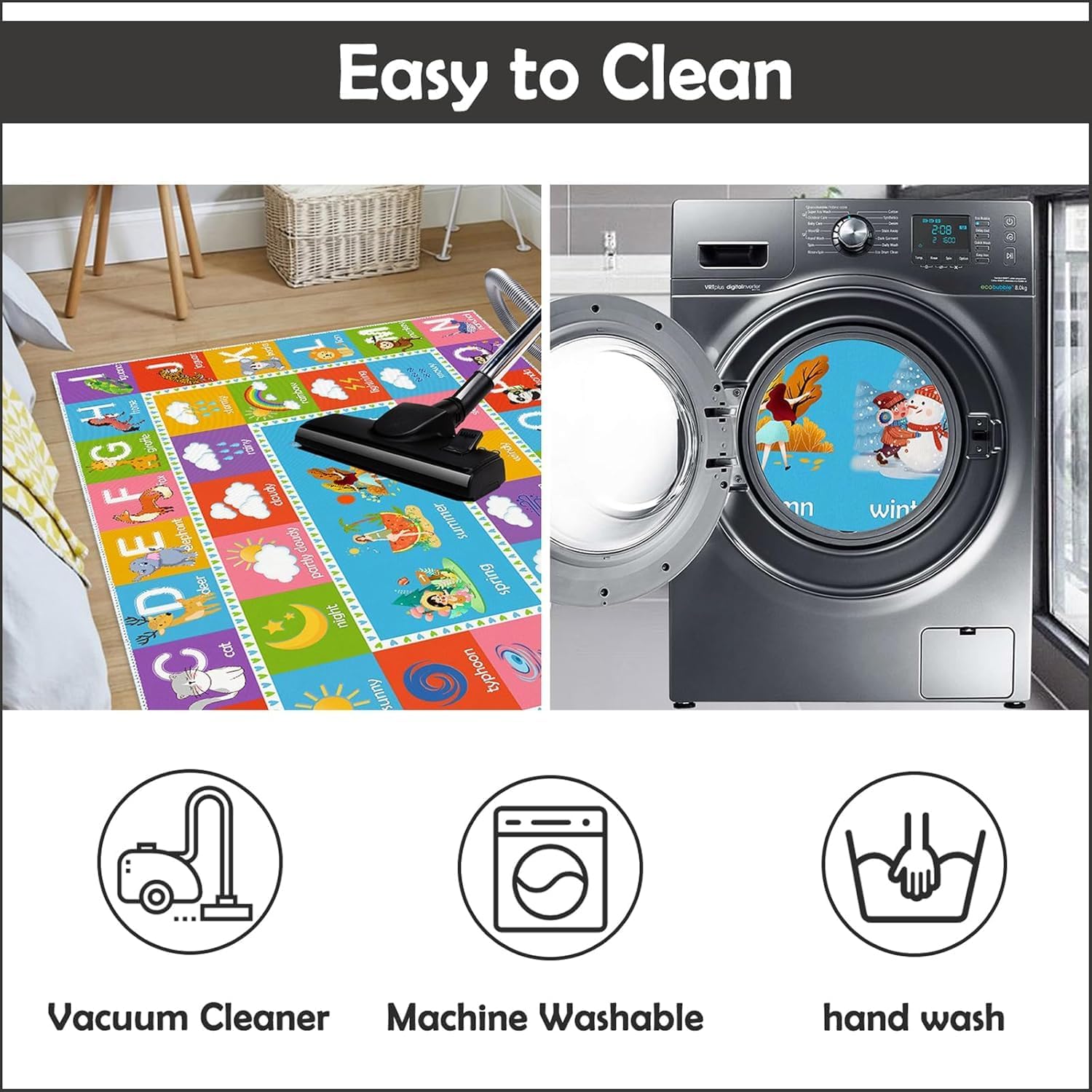 ABC Alphabet Rug, 3'x5' Educational Play Rug Carpet for Kids Classroom Playroom, Non-Slip Mat Playmat for Boys Girls