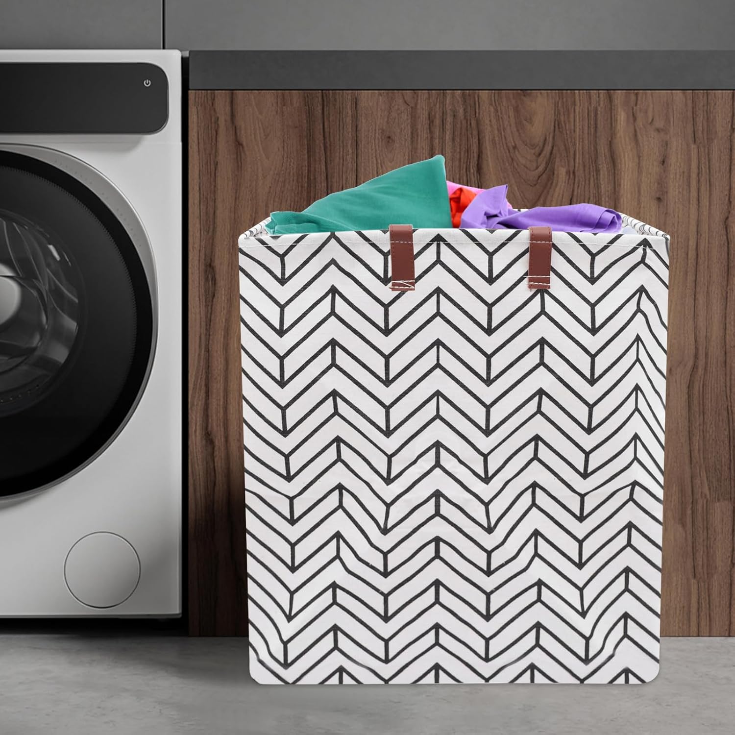 Foldable Laundry Hamper with Handles, Large Basket Hamper Dirty Clothes Storage Laundry Basket, Freestanding Clothes Washing Basket for Laundrys Room Bathroom Dorm(Grey)