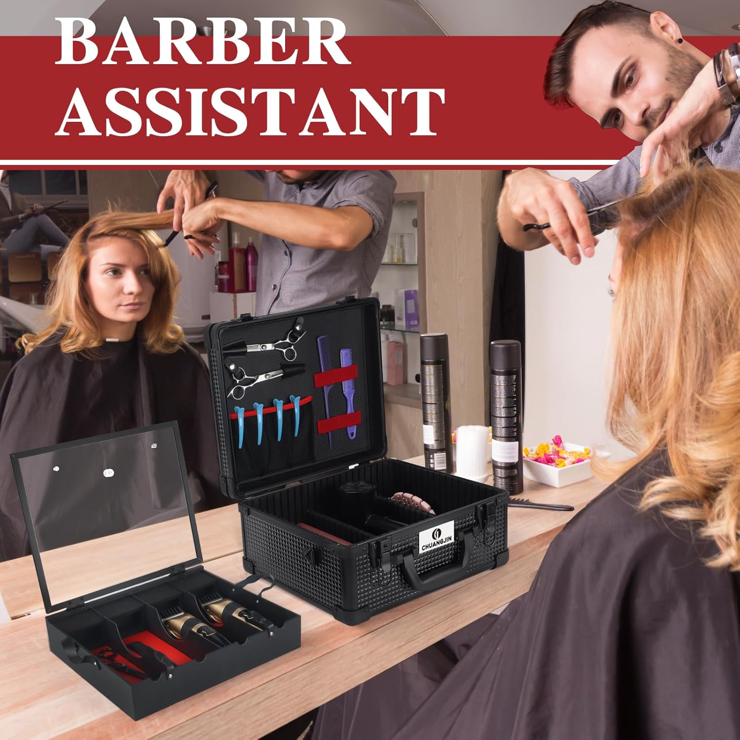 Large Barber Carrying Case, Hairdresser Tool Box Organizer Traveling Case, Portable Travel Barber Suitcase for Hair Stylist Pet Groomer Beauty Salon Makeup Artist - Image 6