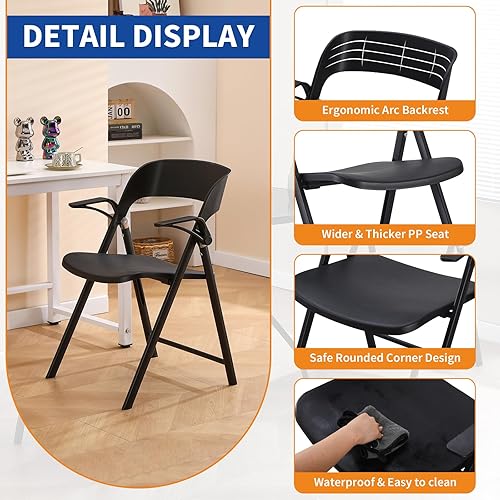 Miniatura 3 de Silla de oficina plegable, sillas plegables de plástico con reposabrazos desmontable, sillas de comedor apilables, silla plegable portátil para