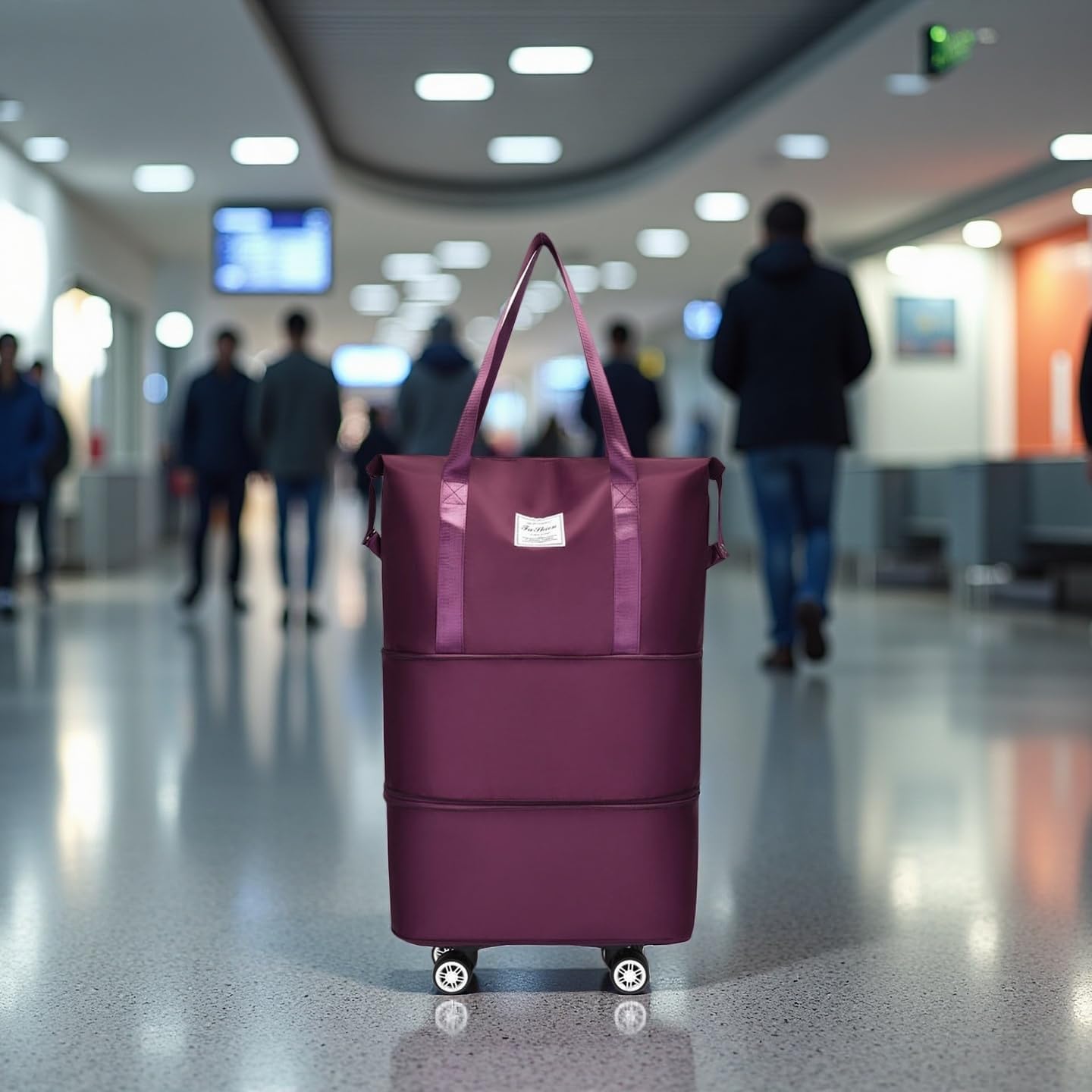 Expandable Foldable Duffel Bag with Detachable Wheels, 64L Large Capacity Rolling Travel Duffle Bag, Lightweight Carry on Luggage with Spinner Wheels, Weekend Gym Tote Bag (Deep Purple) - Image 8