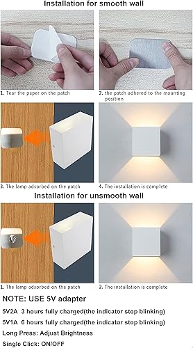 Miniatura 6 de ZYI Lámpara de pared LED para interiores con interruptor táctil, lámpara inalámbrica recargable USB para pared, lámparas de noche para dormitorio,