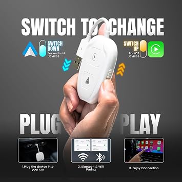 Wireless Carplay & Android Auto Adapter 2 in 1 Auto CarPlay & Android Auto Wireless 2024 Upgrade Dongle for Converts Wired to Wireless Compatibility Auto for Cars Model 2016+ Plug & Play, White