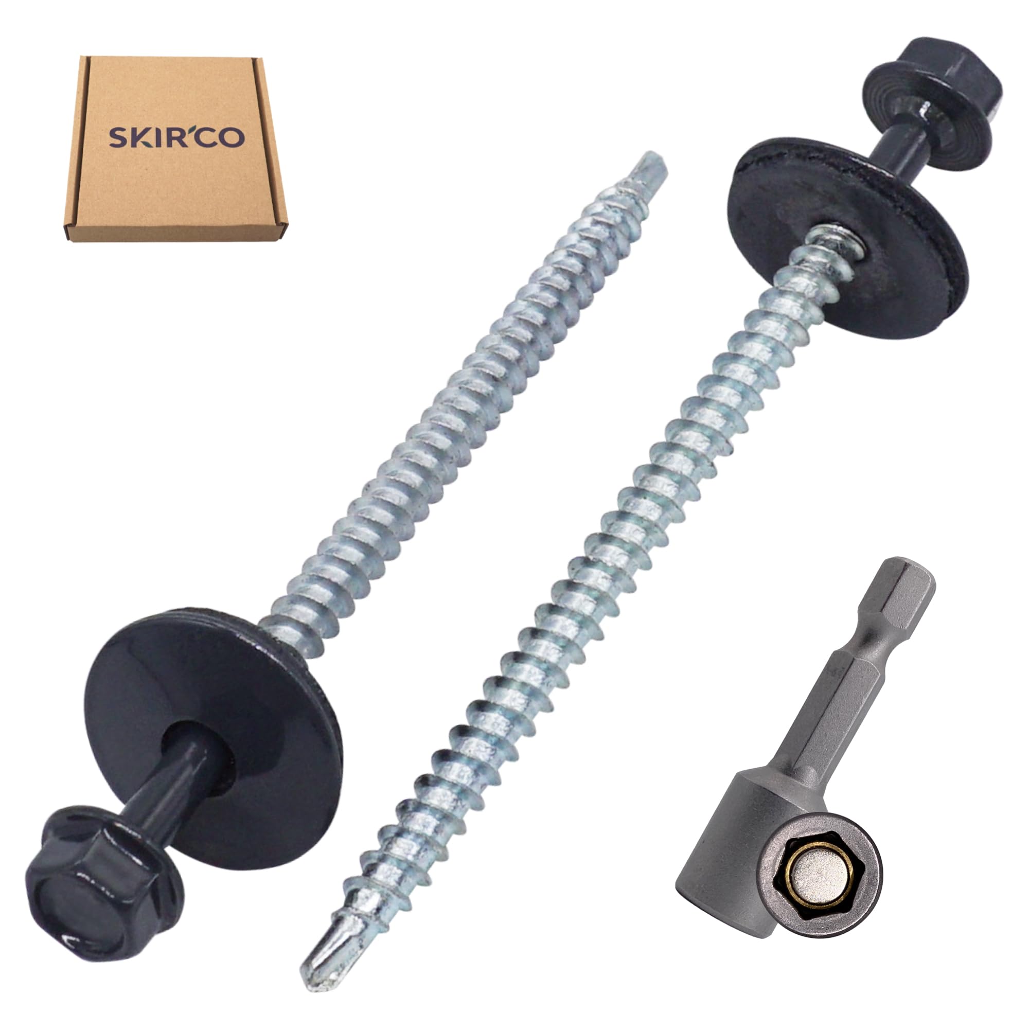 SKIR'CO (10 pcs) Painted Roofing Screws 4.8 x 80 mm, Hex Head, Self-Drilling Screws With EPDM Washers (Anthracite Grey, RAL 7016) - Image 2