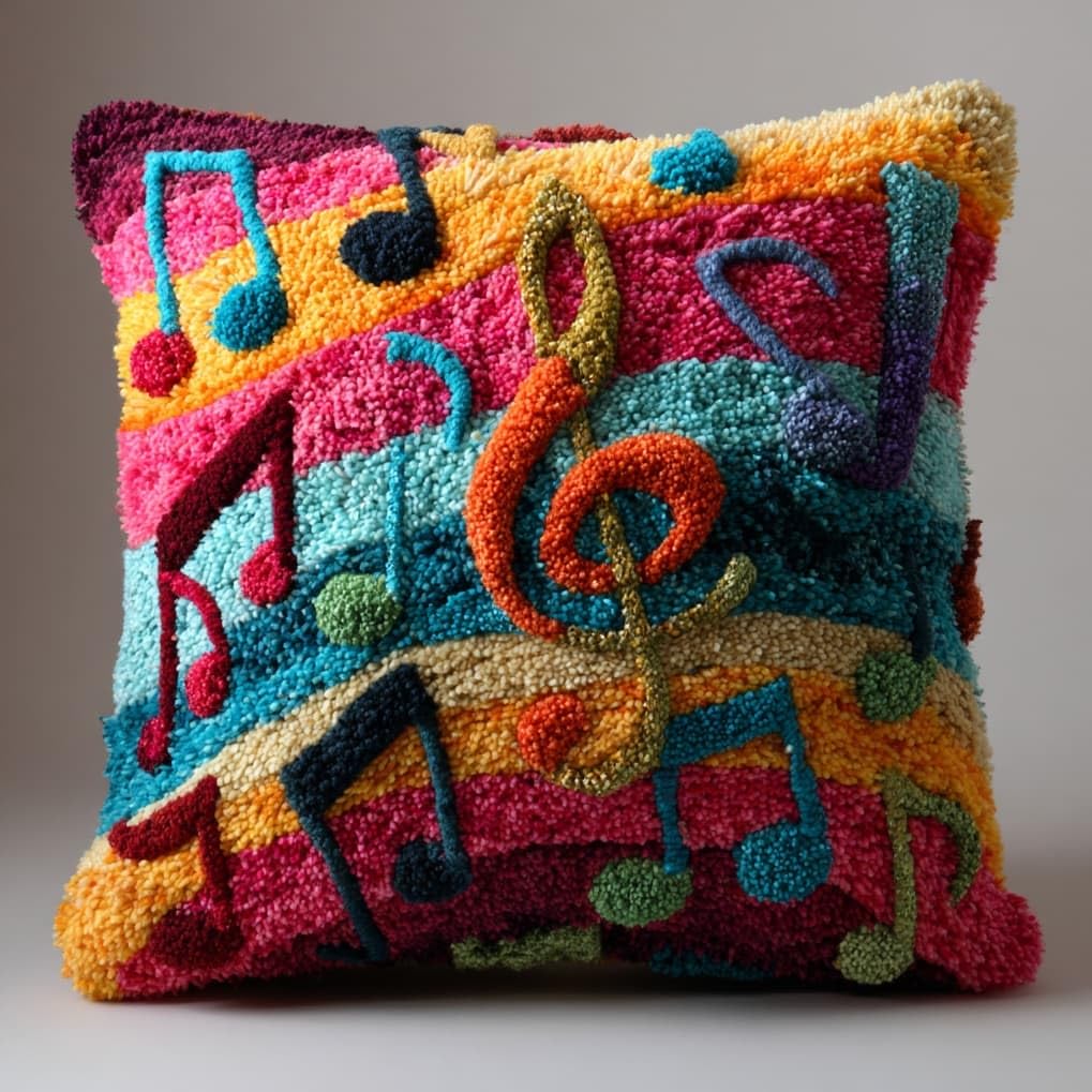 Wallustrioaw Latch Hook Kit Cushion Latch Hook Kit,Colorful Notes,Sofa Cushion Cover Embroidery Craft For Adults And Beginners,17X17in