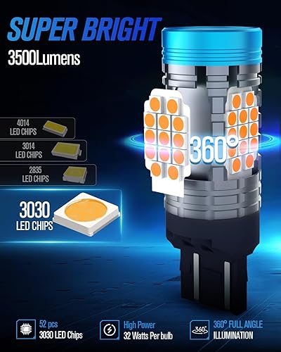 Miniatura 3 de evntyps 7440 7443 Bombilla LED ámbar, 7443NA 7444 7444NA Bombilla LED de señal de giro con resistencia incorporada, CANBUS sin errores, bombilla