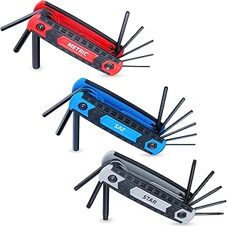 25-Piece Complete Folding Hex Key Wrench Set, Metric 1.5mm - 8mm, SAE 5/64” - 1/4”, Star T9 - T40 | Cr-V Steel, Precise and Chamfered Tips | 3 Pack All-Purpose Portable and Compact Allen Wrench Tools