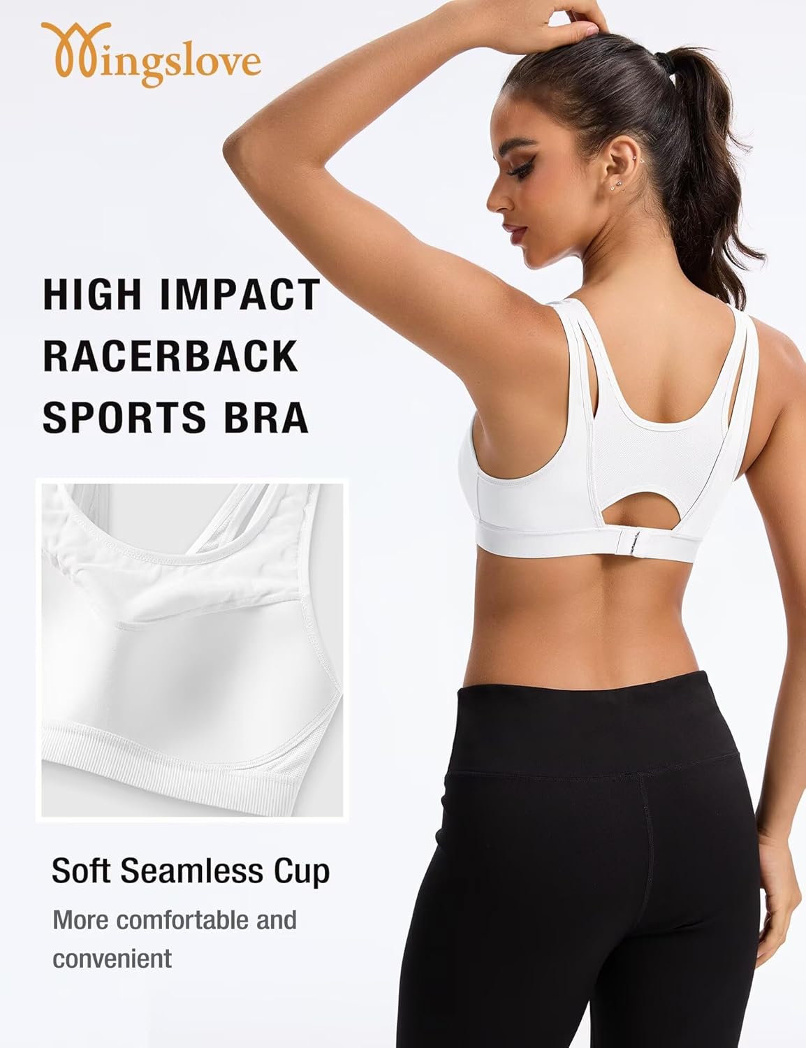 Wingslove High Impact Sports Bra for Women Seamless Wireless Racerback Running Bra with Molded Cups No Bounce - Image 3