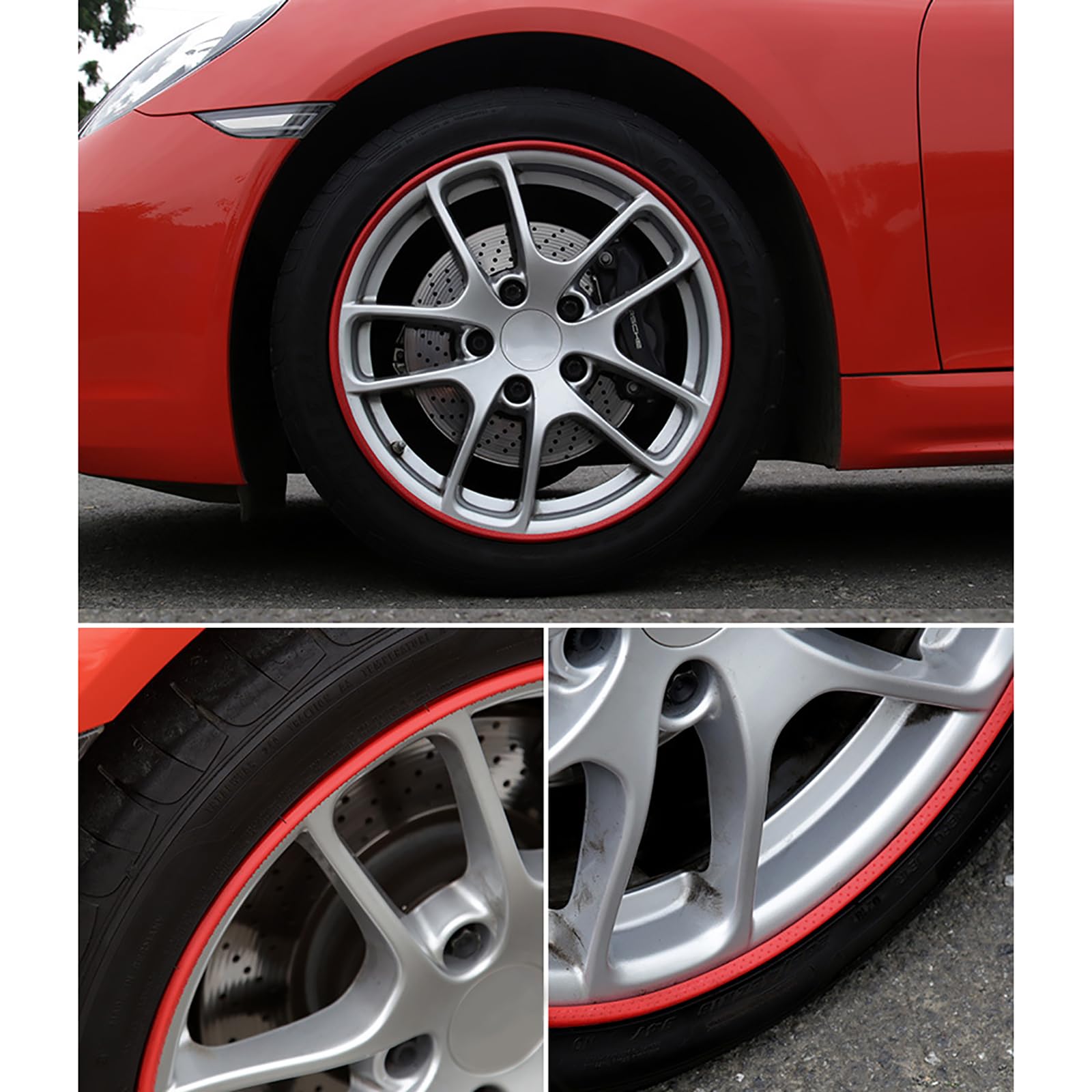 Jantes De Roue De Véhicule De Voiture (16-20 Pouces), Anneau De Protection en Quatre Pièces, Bande Décorative en Nylon Anti-Rayures, Protecteurs De Jantes pour Toutes Les Voitures,19Inch,Red