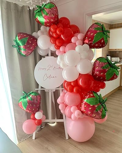 Miniatura 3 de 12 paquetes de globos gigantes de fresa de 23 pulgadas, globos de fresa lindos para decoraciones temáticas de primer cumpleaños de bayas lindas