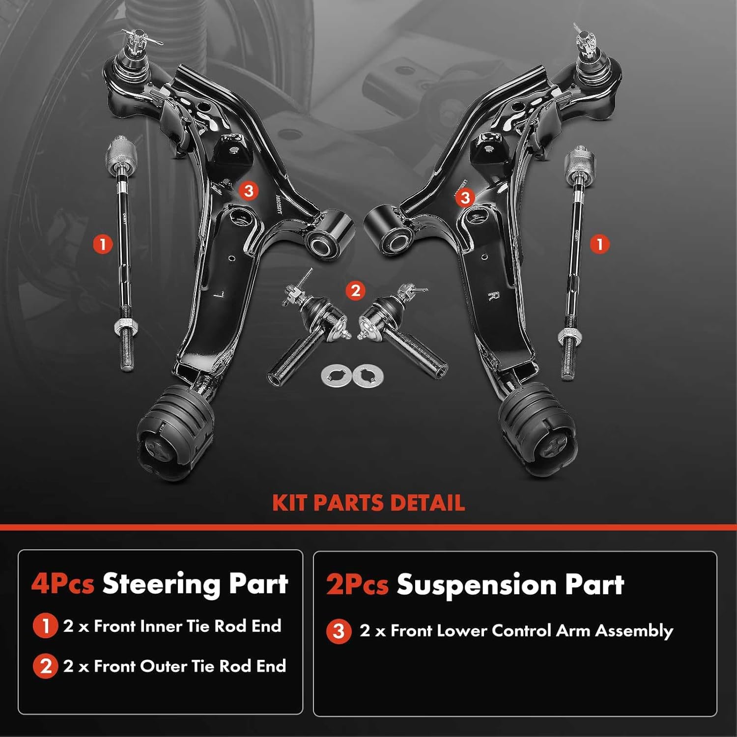 A-Premium Set of 6, Front Lower Control Arm, Inner Outer Tie Rod End, Compatible with Nissan Maxima 1995-1999, Infiniti I30 1996-1999