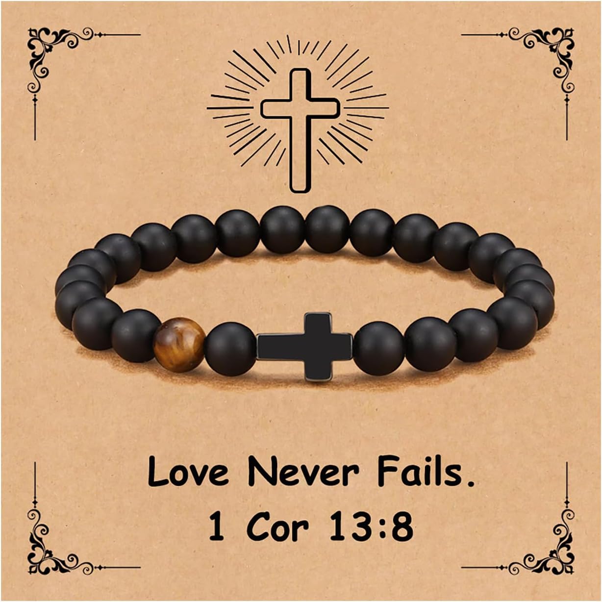 Christian Bracelet for Men Women,Natural Stone Bracelets with Inspirational Card Faith Cross Bracelet Birthday Christmas Gifts for Men Women