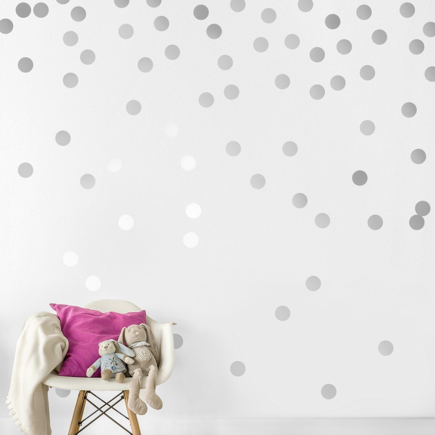 Polka Dot Nursery Room Babyroom Wall Decals Round Circles Wall Stickers Wall Art (4cm, 104 Dots, Silver)