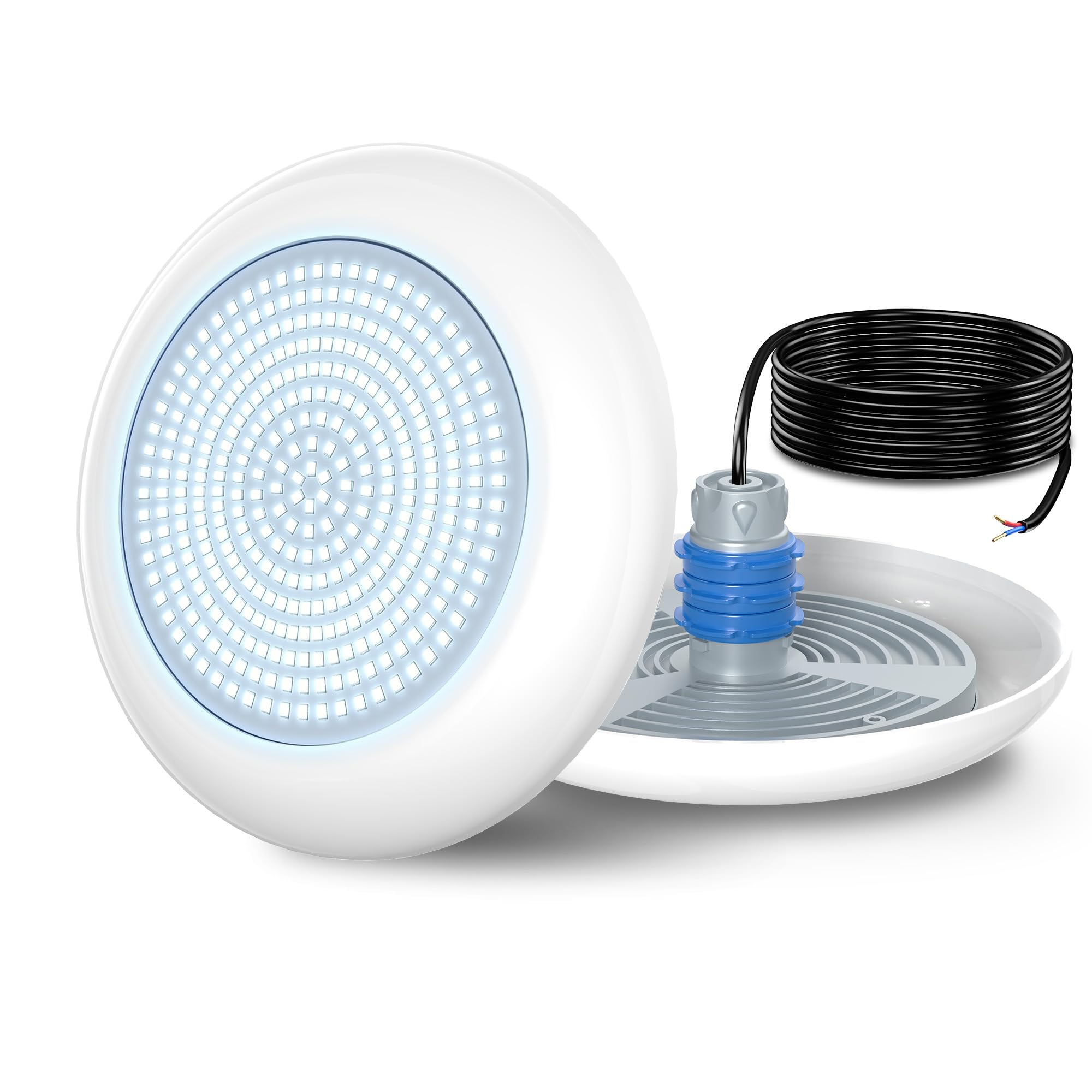 Foco LED Piscina con Rosca 1,5", 18W Lámpara Piscina Blanco 6000K No Regulable 1800lm, Ø242mm,12V AC/DC Relleno de Resina Luz Sumergible para Boquilla y Tubo para Piscinas Hormigón Escaleras