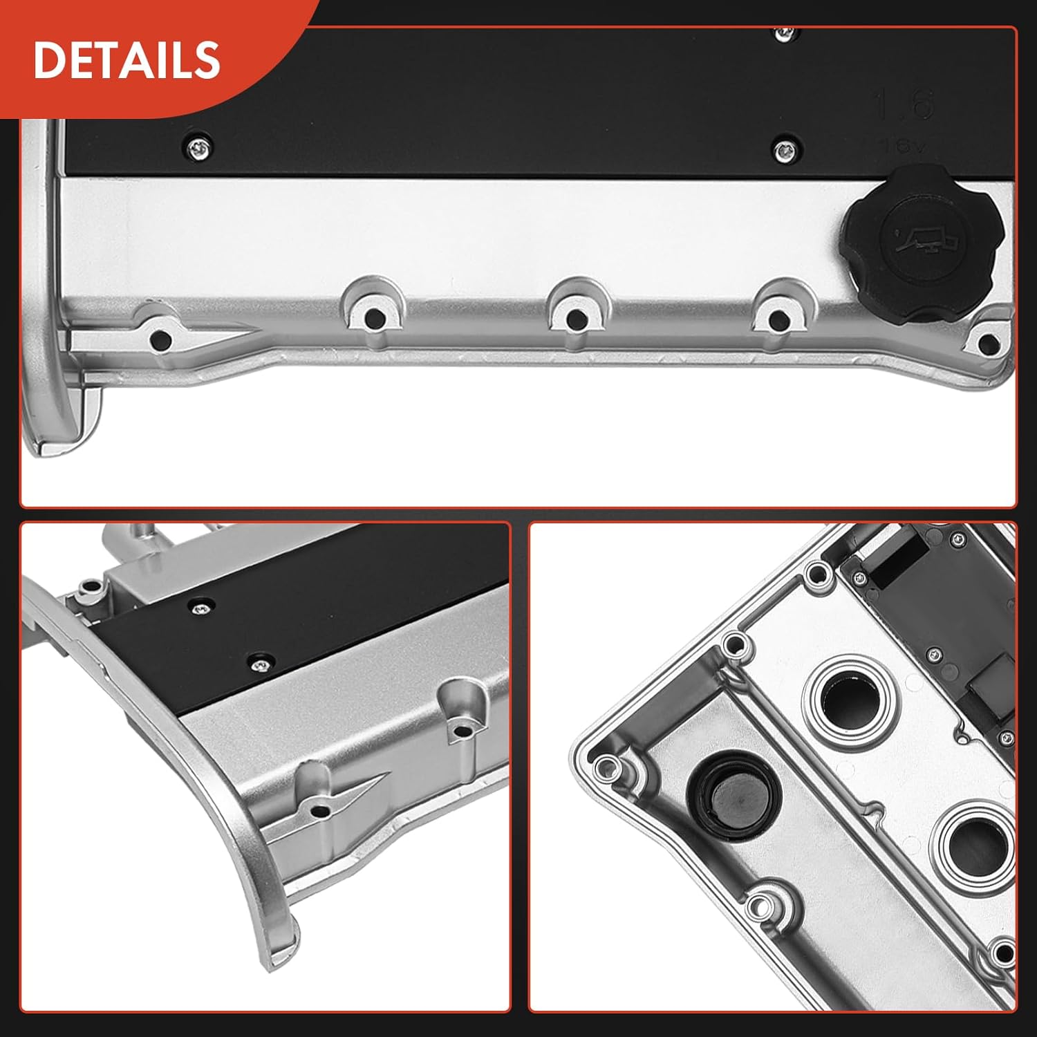 A-Premium Upgraded Aluminum Engine Valve Cover with Valve Cover Gasket and Oil Filler Cap Compatible with Chevrolet Aveo 2004-2005 & Pontiac Wave/Wave5 2005, 1.6L