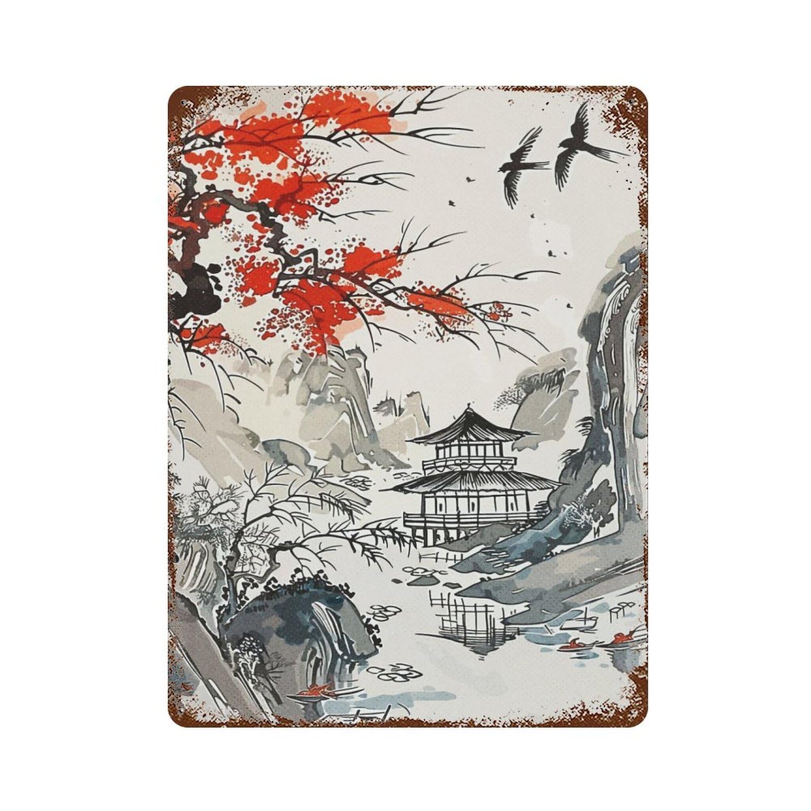Vintage Rust Metal Sign Village Japan 15.7"x11.8", Decorative Metal Wall Art for Basement, Hobby Room And Garage Decor