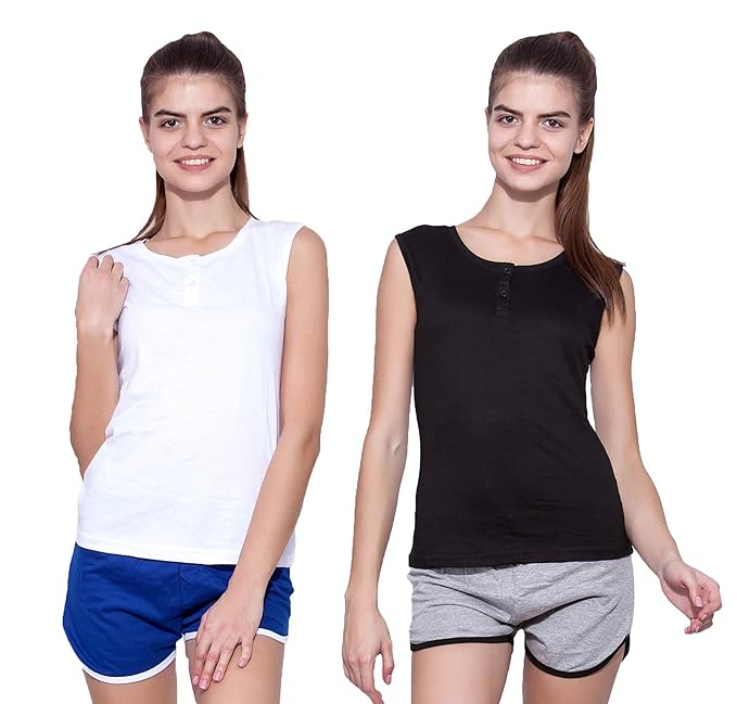 Ap'pulse Women's Sleeveless Henley(Pack of 2)