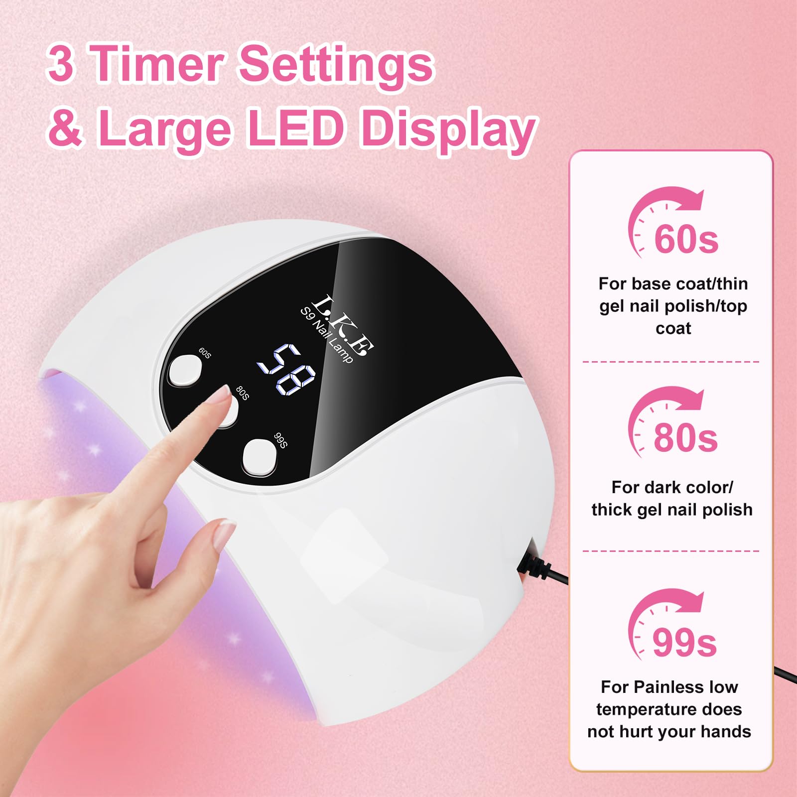 UV Light for Gel Nails, LKE 54W UV LED Nail Lamp with 18 Beads 3 Timer Setting Auto Sensor Nail Dryer Gel Polish Polygel Fast Curing Manicure Professional UV Nail Light Home Salon Nail Tools
