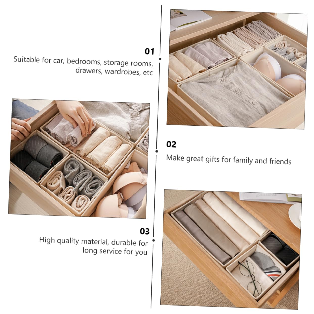 BESTOYARD 3piezas Caja De Almacenamiento De Ropa Interior Compartimentos Organizador Para Ropa Interior Para Armarios y Contenedor De Tela Para Calcetines y Sujetadores y Calcetines