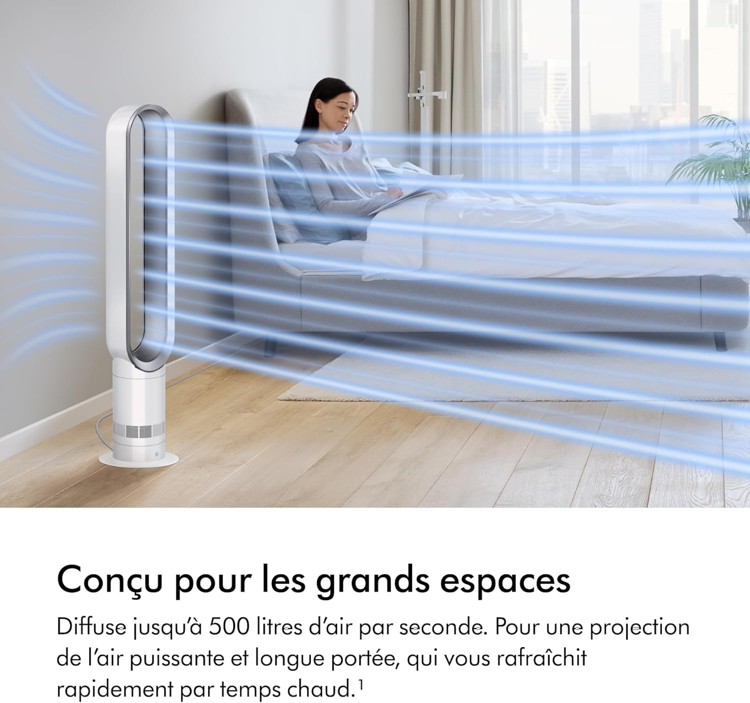 Dyson Cool AM07 Ventilateur avec télécommande 100 cm, minuterie 9 h, ventilateur tour silencieux blanc/argent, économie d'énergie, ventilateur sur pied, ventilateur sur pied