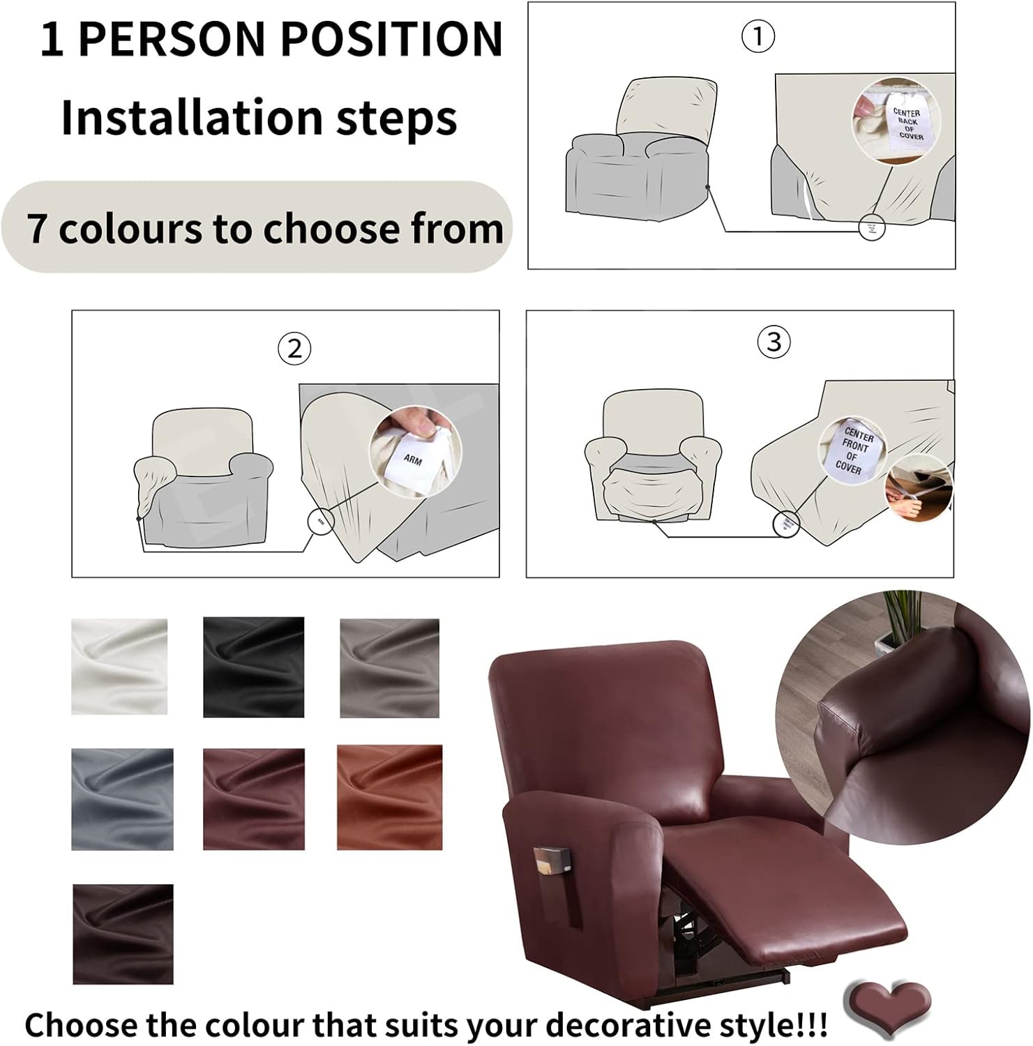 ストレッチ PU レザー リクライニングソファ スリップカバー 防水アームチェア スリップカバー ポケット家具プロテクター付き ペッ