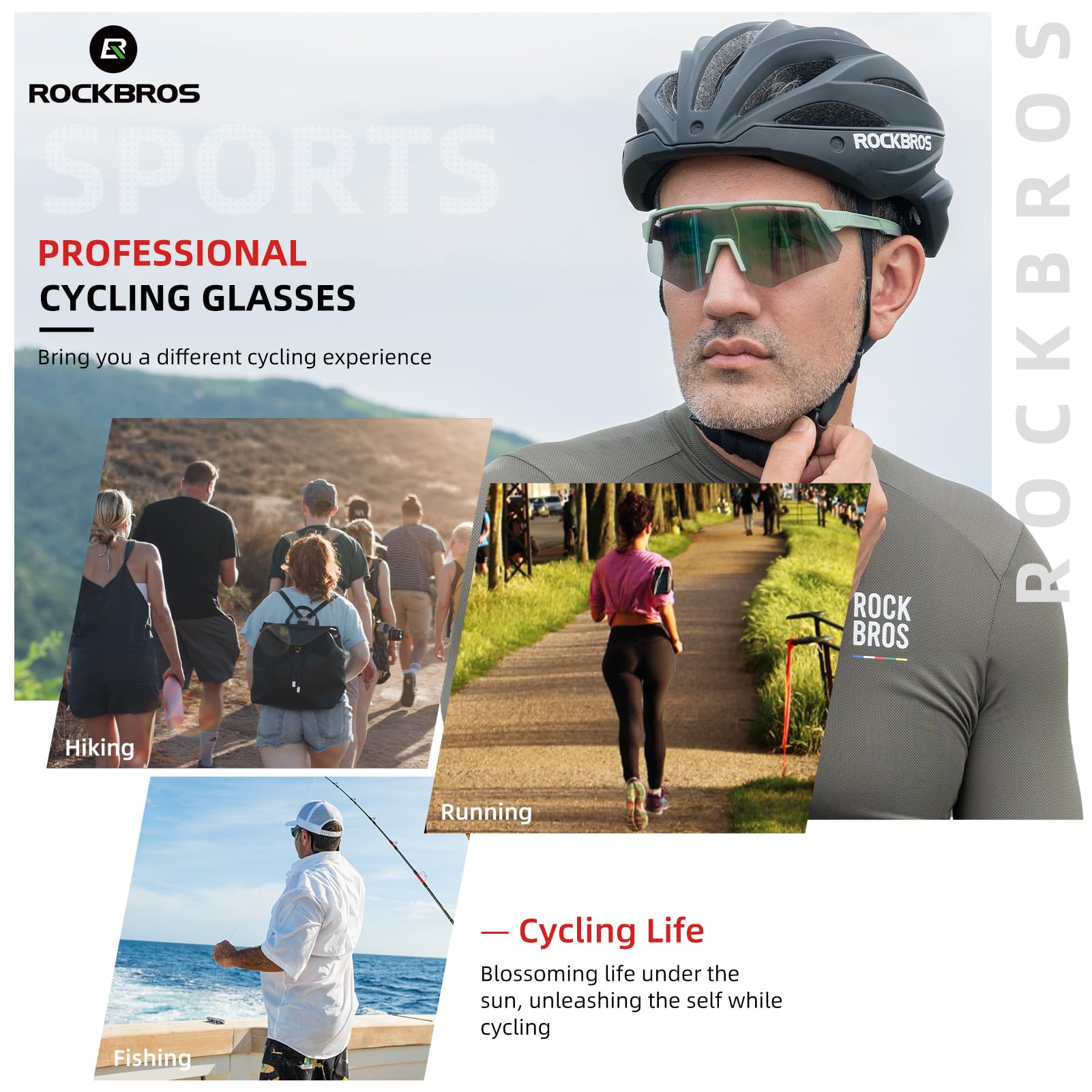 ROCKBROS Occhiali da Sole Ciclismo Polarizzati con Lenti Intercambiabili | Protezione UV400, Occhiali Sportivi per Bici MTB Corsa Pesca Viaggio Guida Uomo Donna