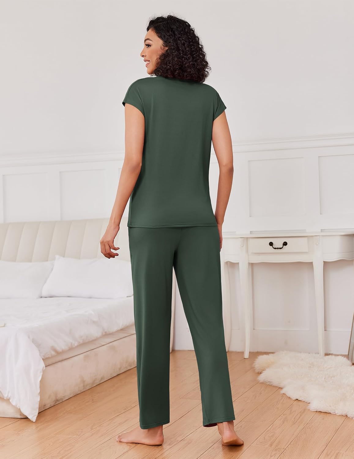 Ekouaer 2 Packs Pajamas for Women Set Cap Sleeve Top and Pants Soft Sleepwear Comfy Pjs Set with Pockets Lounge Set - Image 7