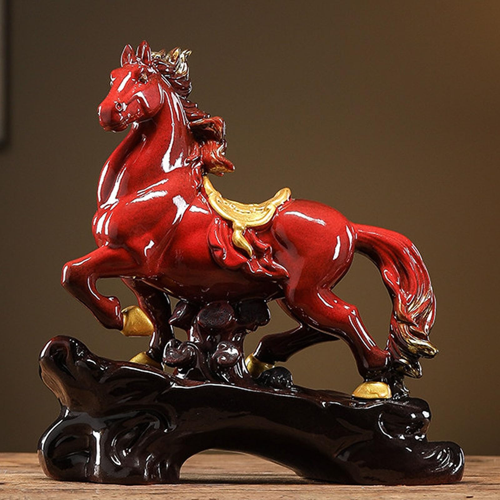 KCHENHS Feng Shui Chinese Zodiac Year of the Horse Statue, Desktop Horses Ornament, for Luck Wealth Success(Style A Medium)