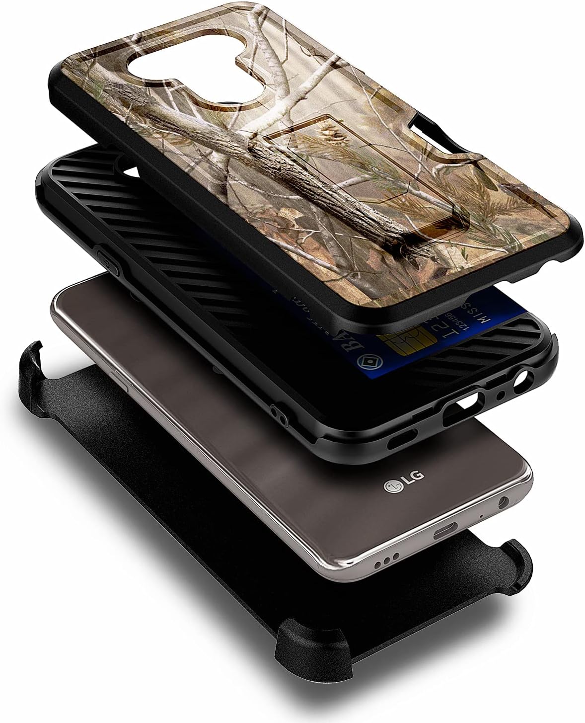 E-Began Case for LG K31 Rebel L355DL, Phoenix 5/Aristo 5/K31/Tribute Monarch/LG K8X/Fortune 3/Risio 4 with Tempered Glass Screen Protector, Belt Clip Holster, Card Holder, Protective Hybrid Case -Camo