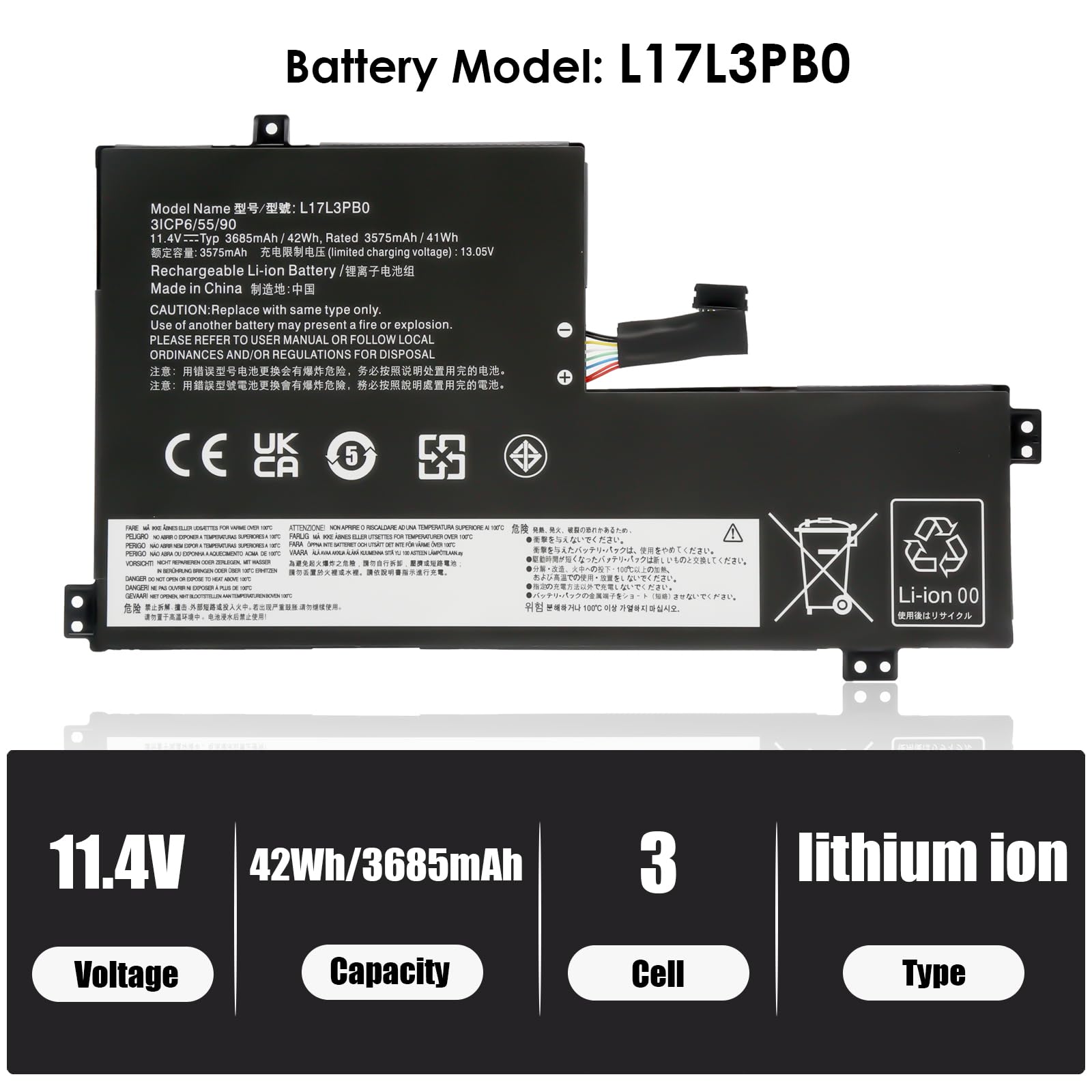 BLESYS L17L3PB0 Batería para Lenovo 300E/500E Chromebook 2nd Gen, 100E Chromebook 1st Gen Serie Batería de Repuesto L18D3PG1 L17M3PB0 [11.4V 42Wh]
