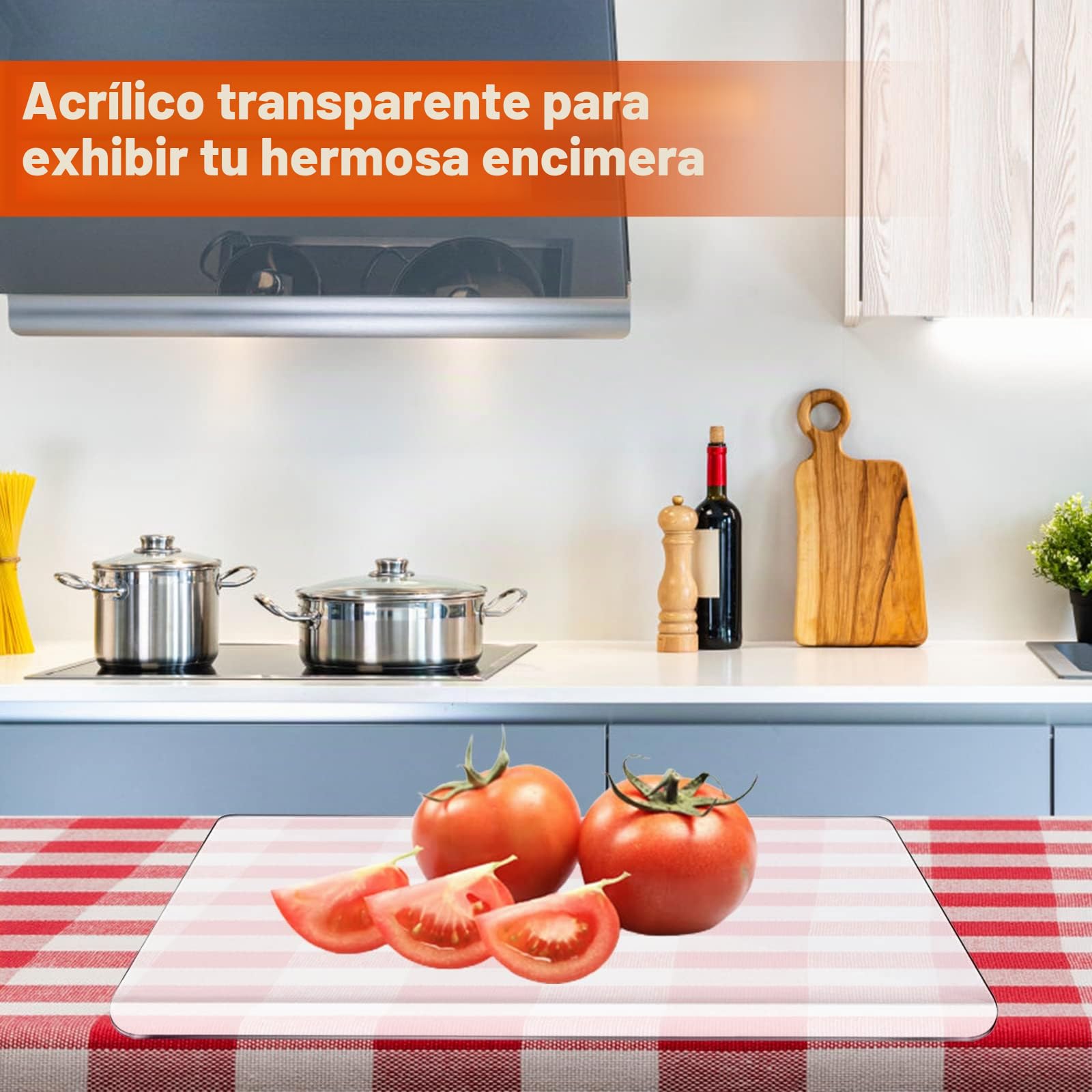 Qivine 45x60cm Tabla Cortar Cocina Plastico, Acrílica Transparente Protector Vitroceramica con Borde, Antideslizante Cubre Encimera Multifuncional para Cortar Frutas, Pan, Verduras