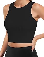 AURUZA Seamless Ribbed Crop Tank Top - High Neck Sleeveless Racerback Workout Top