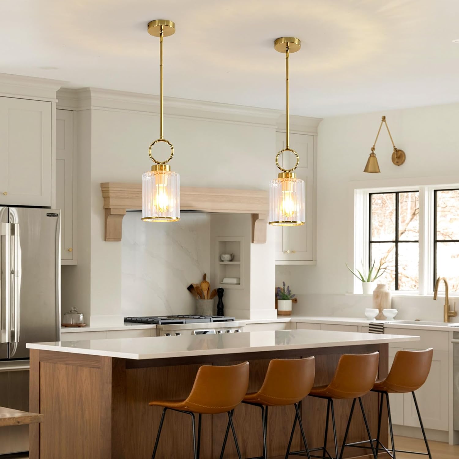 6.1" Modern Clean Glass Pendant Light Round Vintage Farmhouse Pendant Light Fixtures Mini Adjustable Rod Rustic Pendant Lights for Kitchen Island, Dining Room, Bedroom, Hallway, Entryway