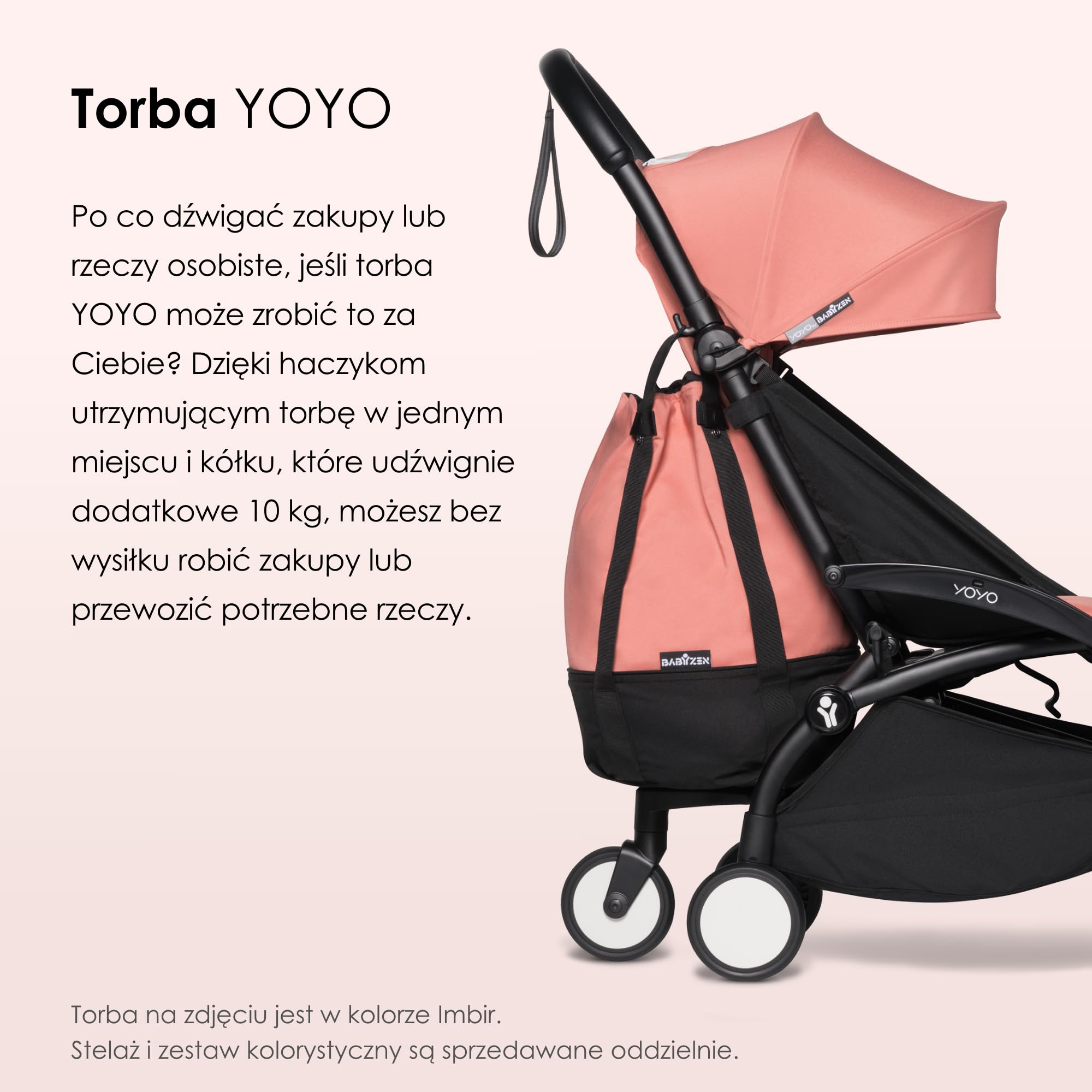 Torba BABYZEN YOYO, Toffee - zapewnia dodatkowe, solidne miejsce do przechowywania rzeczy na wózku YOYO2 - zawiera koło i haczyki