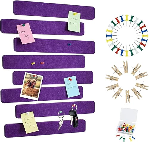 Miniatura 13 de Vuzvuv 8 tiras de tablón de anuncios con 50 chinchetas y 10 clips de madera, tablero de corcho autoadhesivo para pared, tablero de fieltro con Verde