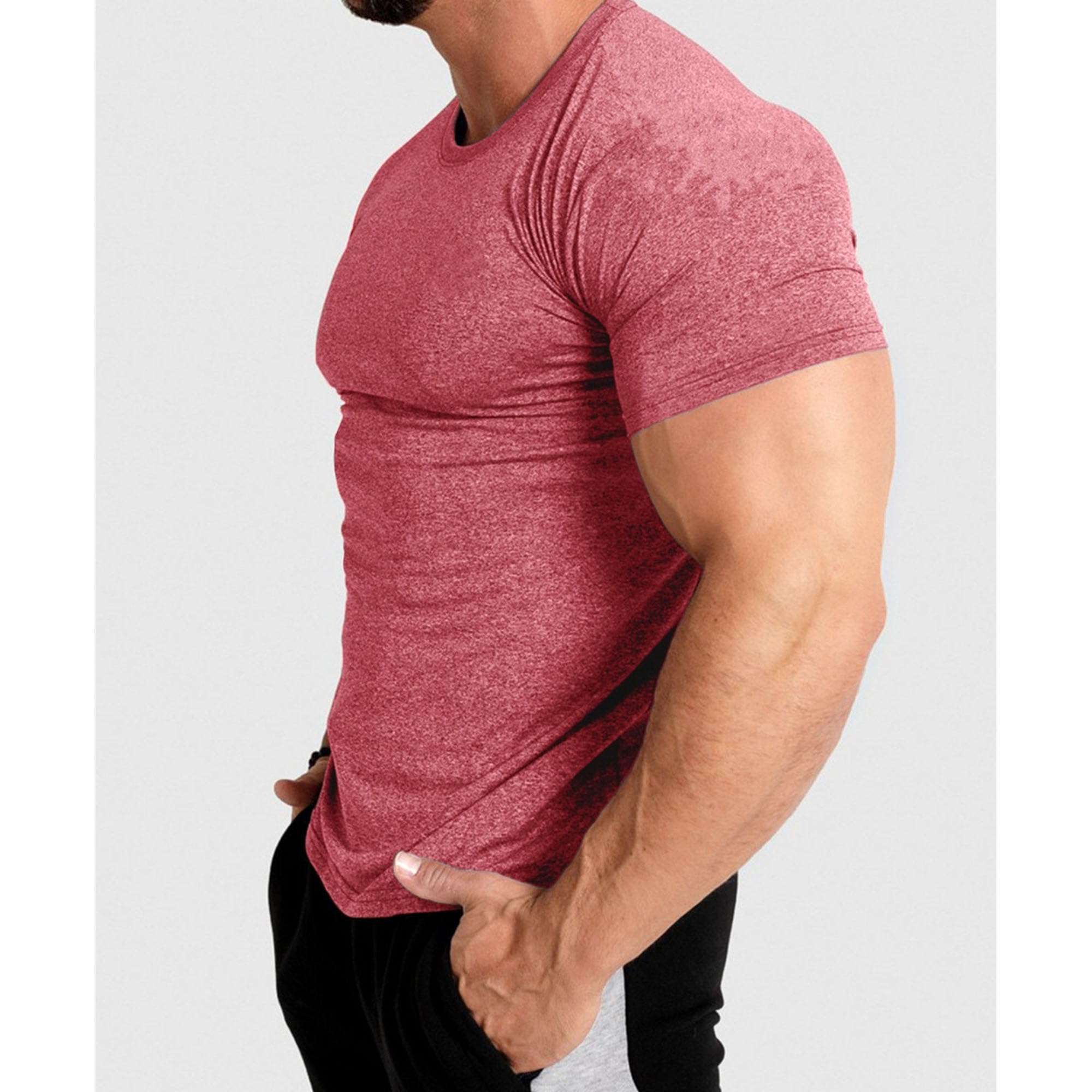 Men Tight-Fitting Quick-Drying T Shirt Classic Running Training Fitness Shirts Summer Short-Sleeve Sport Pullover (Orange,XX-Large)