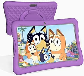 تابلت اطفال بنظام اندرويد 10.1 انش مع حافظة ذاكرة RAM 4GB وروم 64GB قابلة للتوسيع 1TB بطارية 15 ساعة 8000mAh للاطفال من سن 3-7 8 10 12 14 واي فاي 6 بلوتوث 5.0 تحكم ابوي مساحة الاطفال أرجواني