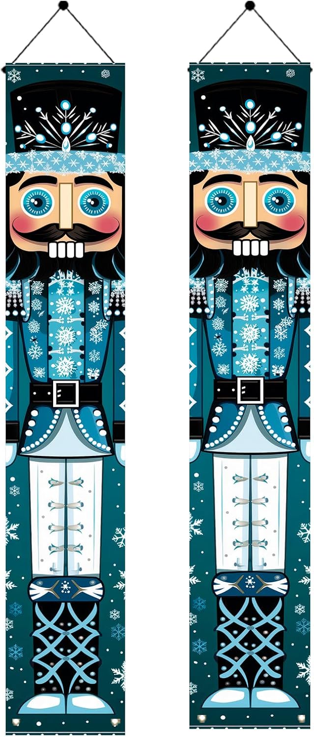 Saoplasa 2PCS Christmas Porch Banner Blue Nutcracker