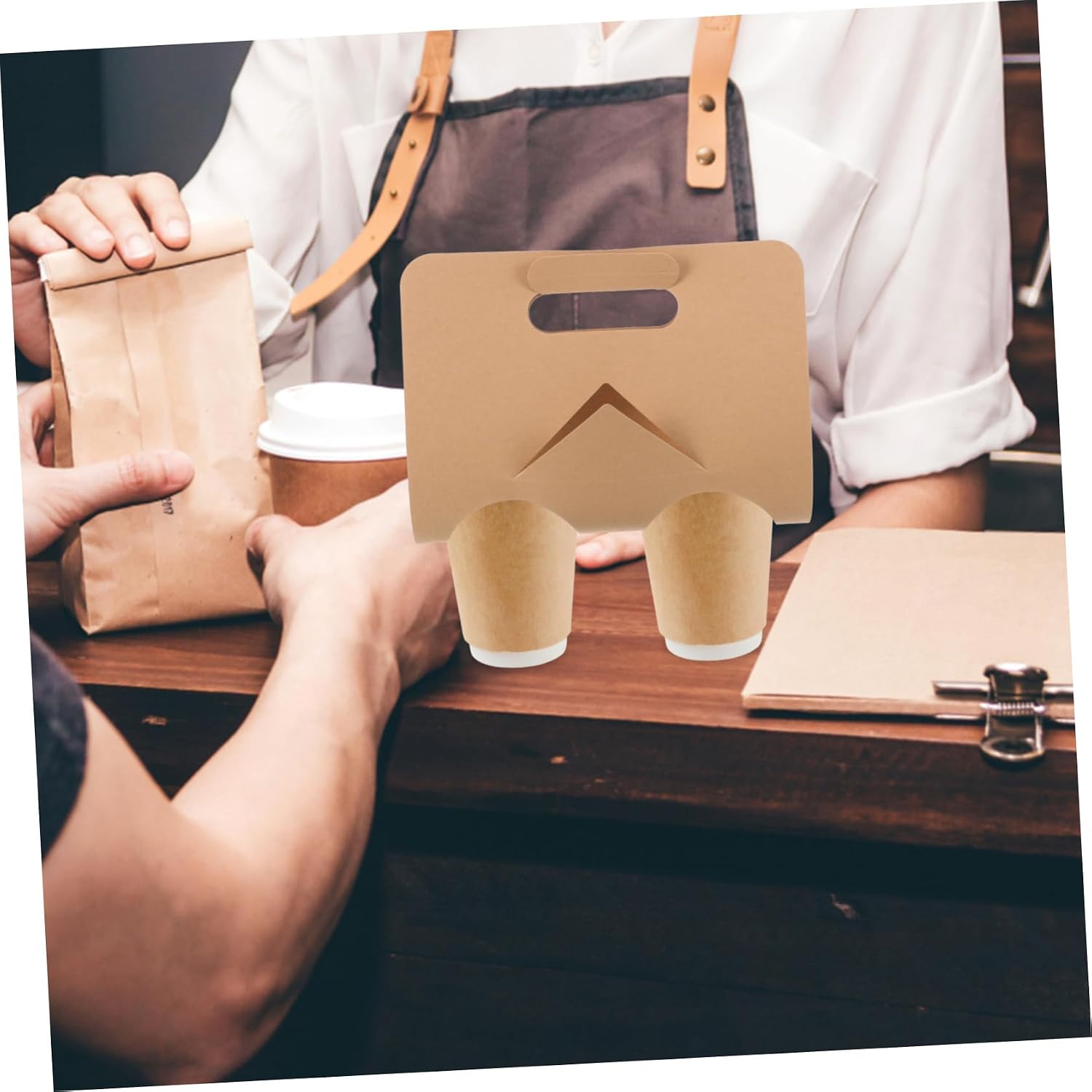 ABOOFAN 50pcs Milk Tea Cup Holder Paper Drink Carrier Handle Beverage Takeout Accessory for Office