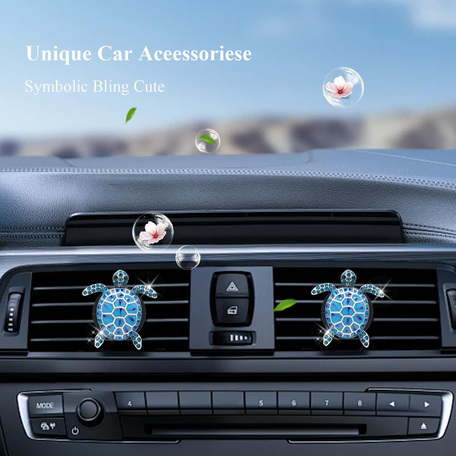 ORIESSE Sea Turtles Car Decor,Cute Blue Silver Beach Themed Air Freshener Vent Clips,2pcs Glamorous Turtle Coastal Car Accessories Interior Decoration for Women,Refillable Diffuser