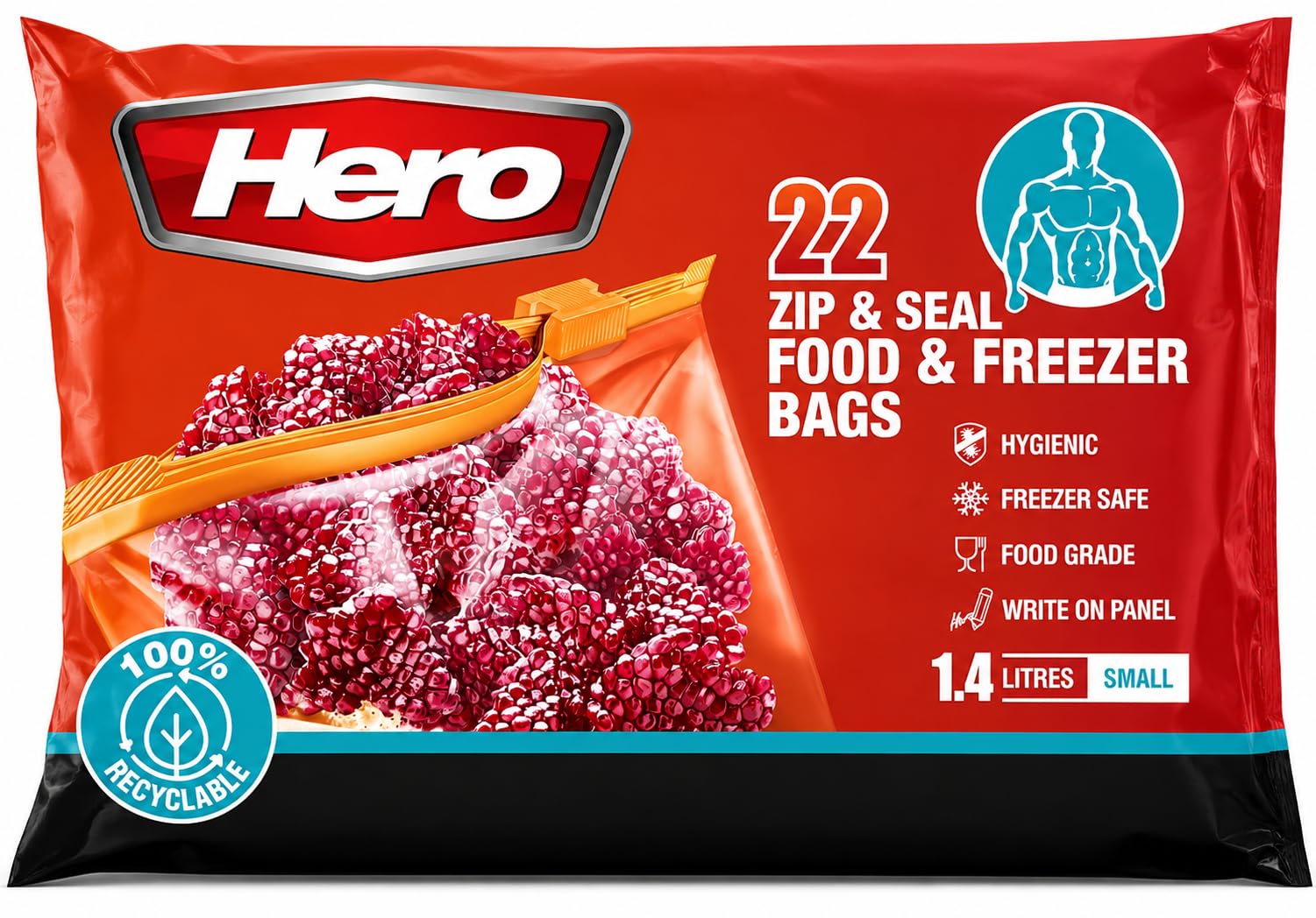 Hero 22 X Zip-Seal Food & Freezer Bags Small 1.4L Ziplock Bags Food Reusable Sandwich Bags Seal Food Bags Bpa Free from B&Q